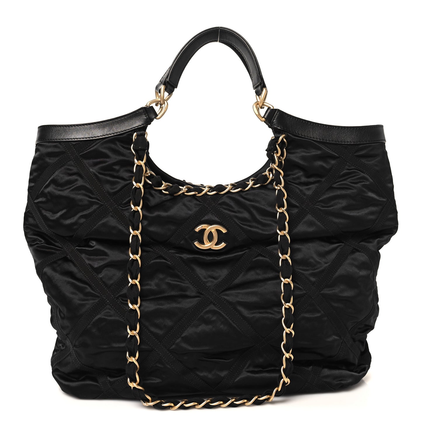 Nylon Grosgrain Quilted Lifestyle Shopping Tote Black