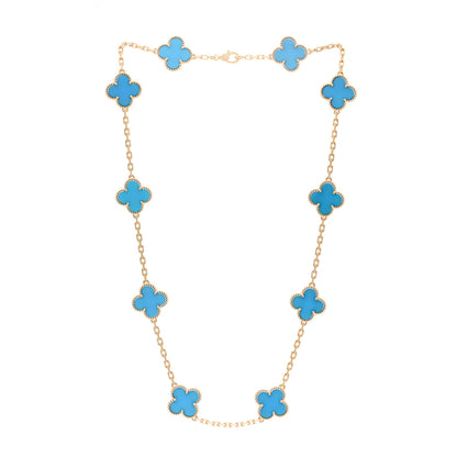 Van Cleef & Arpels 18K Yellow Gold Blue Agate 10 Motifs Vintage Alhambra Necklace 3 of 6