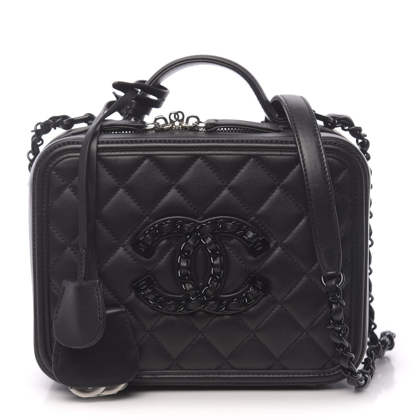 Calfskin Quilted Medium CC Filigree Vanity Case Black