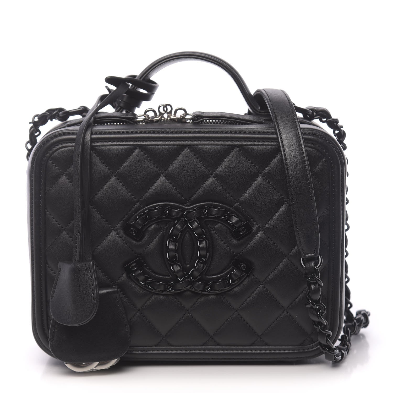 Chanel Calfskin Quilted Medium CC Filigree Vanity Case Black 1 of 12