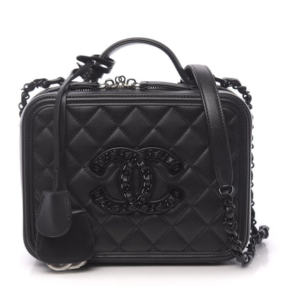 Chanel Calfskin Quilted Medium CC Filigree Vanity Case Black 1 of 12