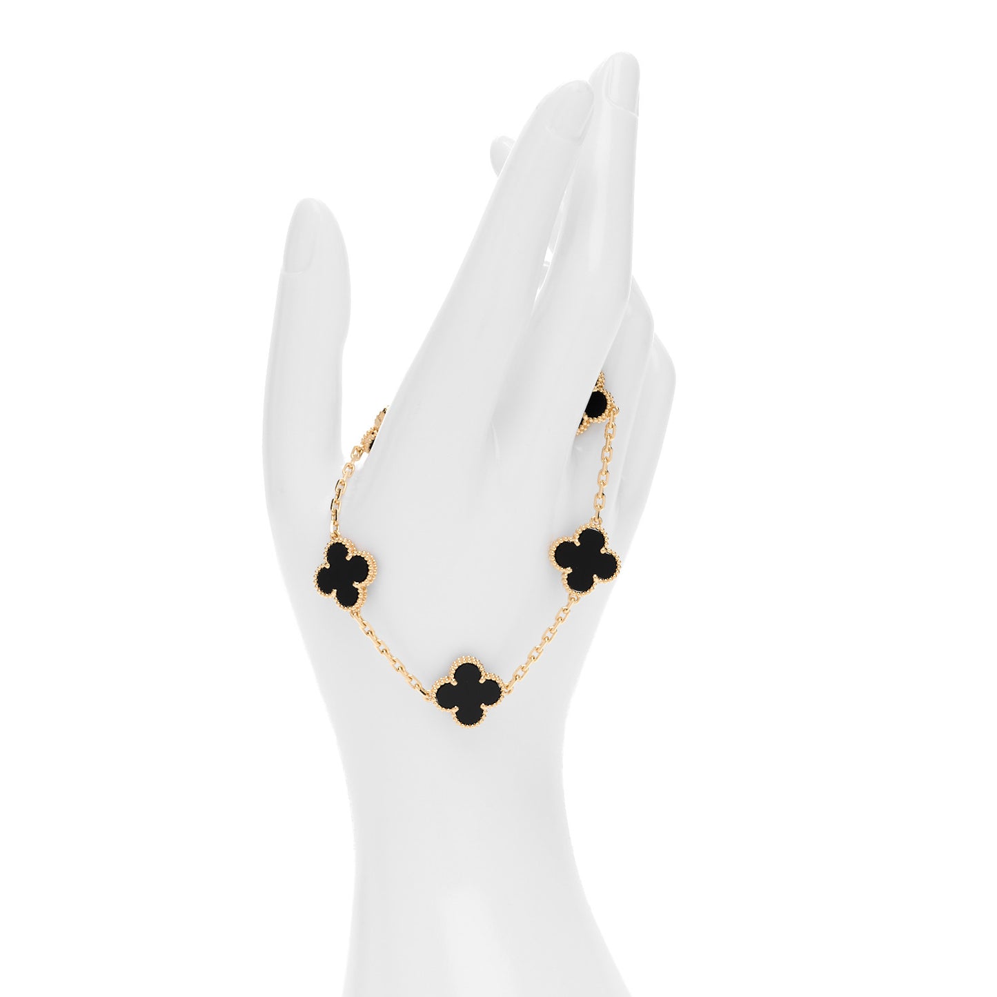 18K Yellow Gold Black Onyx 5 Motifs Vintage Alhambra Bracelet