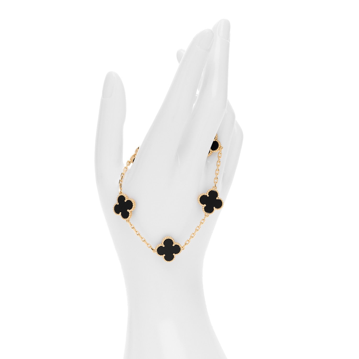 Van Cleef & Arpels 18K Yellow Gold Black Onyx 5 Motifs Vintage Alhambra Bracelet 2 of 6