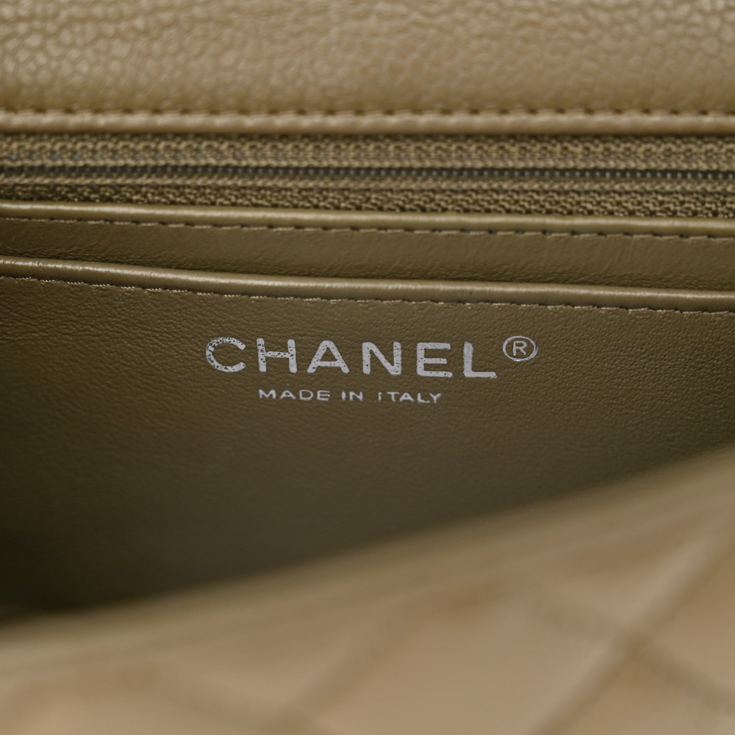 Caviar Quilted Mini Rectangular Flap Khaki