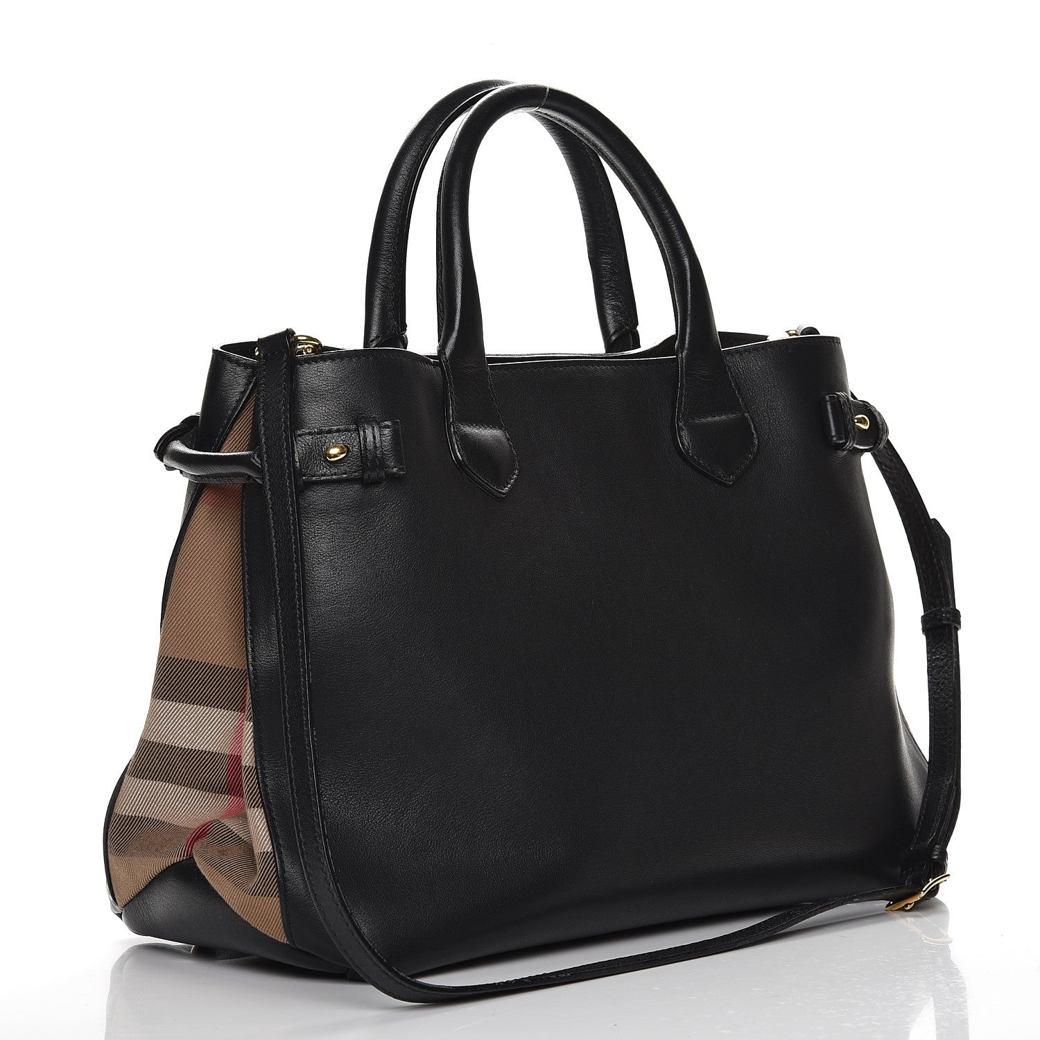 Burberry Calfskin House Check Medium Banner Tote Black 4 of 8