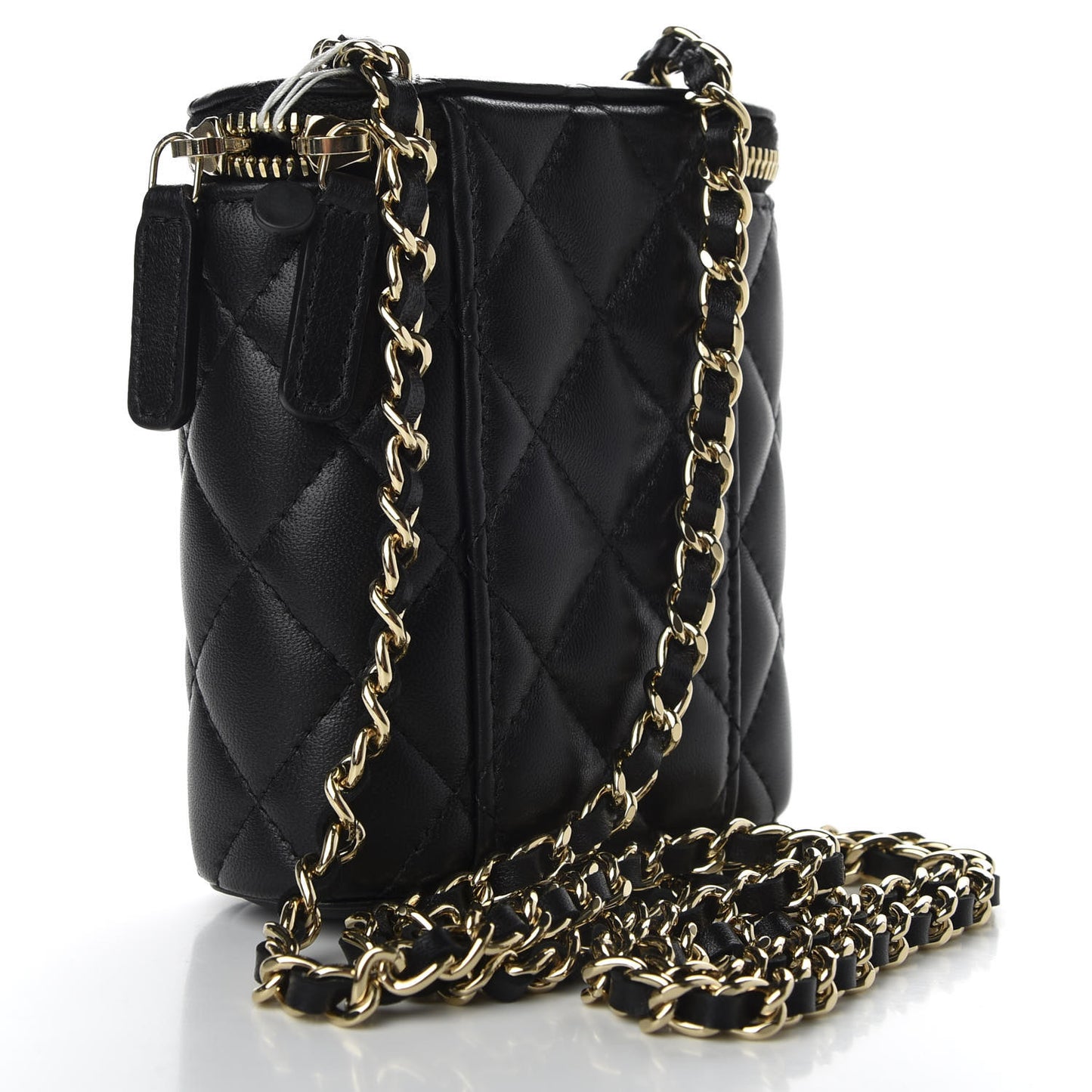 Lambskin Quilted Small Vertical Coco Beauty Vanity Case With Chain Black