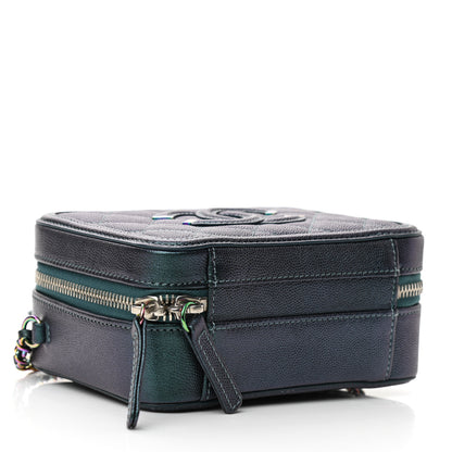 Chanel Iridescent Caviar Quilted Small CC Filigree Vanity Case Dark Turquoise 4 of 11