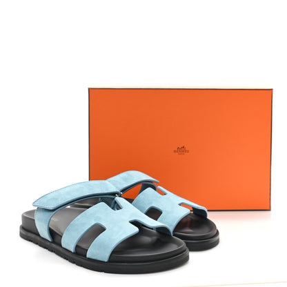 Hermes Suede Goatskin Womens Chypre Sandals 39 Bleu Mineral 10 of 10