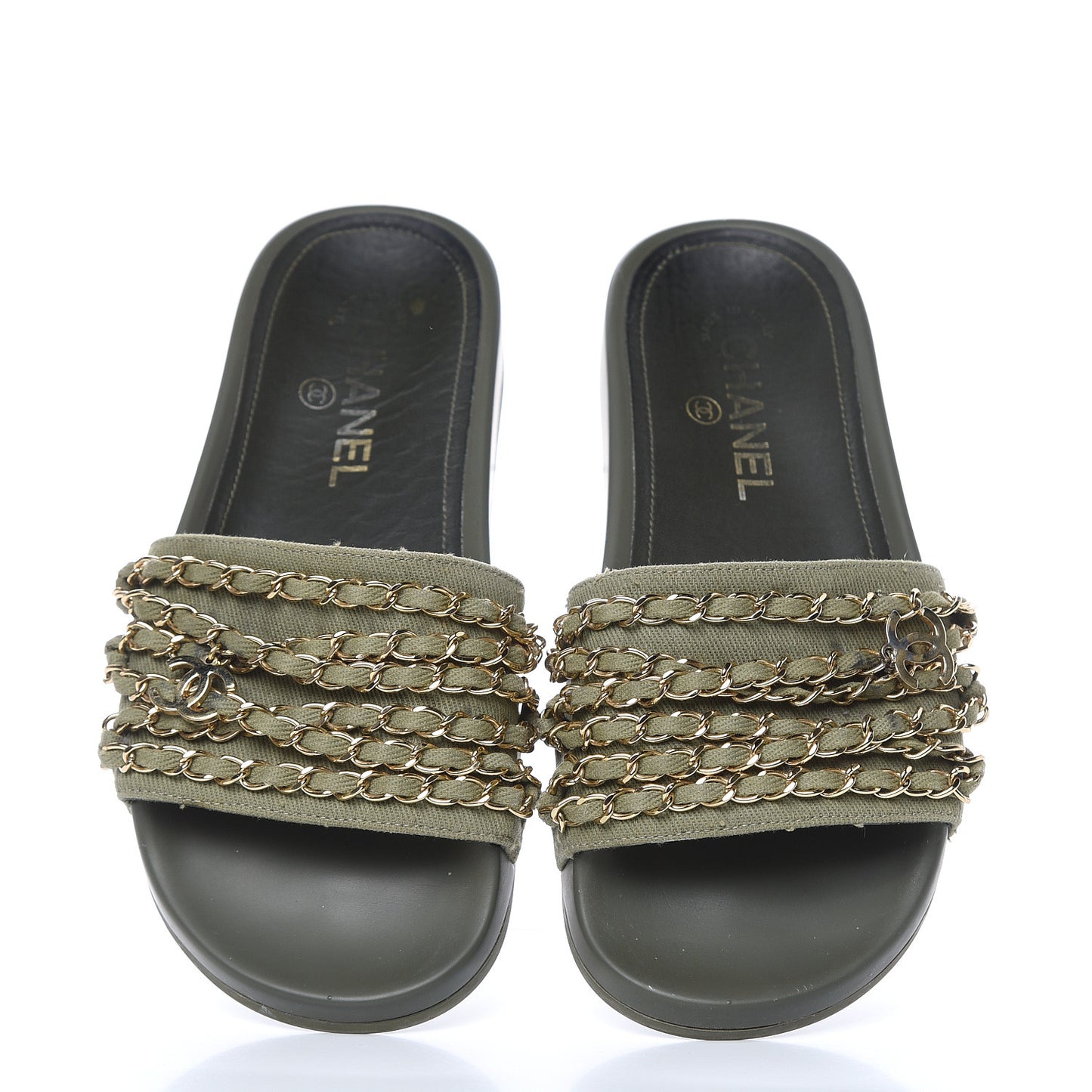 Canvas Chain Flat Sandals 36 Khaki