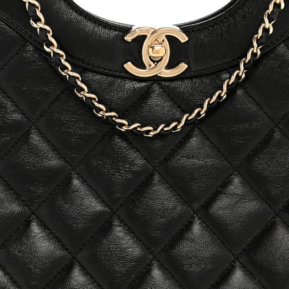 Chanel Shiny Crumpled Calfskin Quilted Small 31 Shopping Bag Black 8 of 14