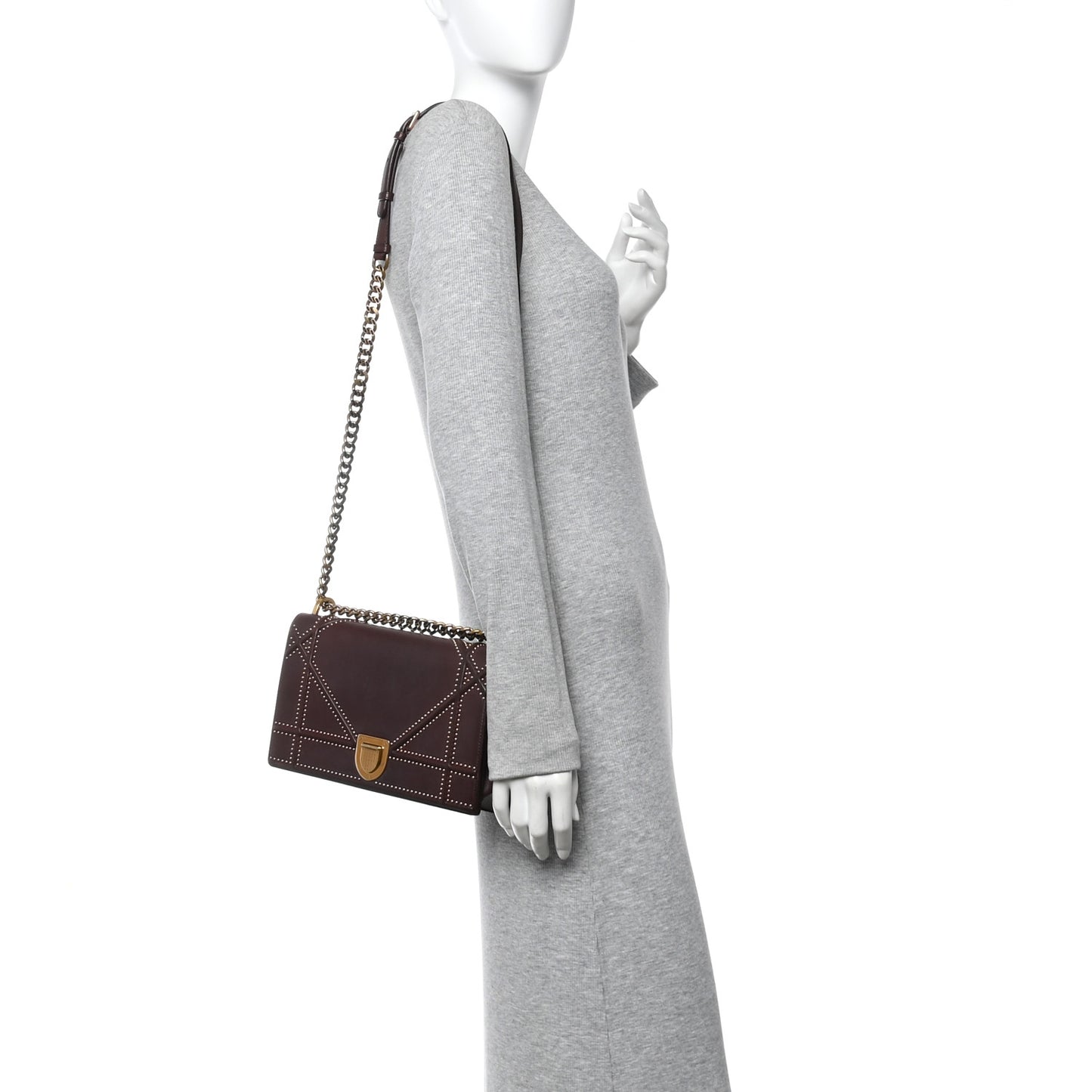 Lambskin Studded Medium Diorama Flap Bag Burgundy
