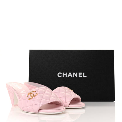 Chanel Lambskin Quilted Textured CC Mules 36 Light Pink 9 of 9