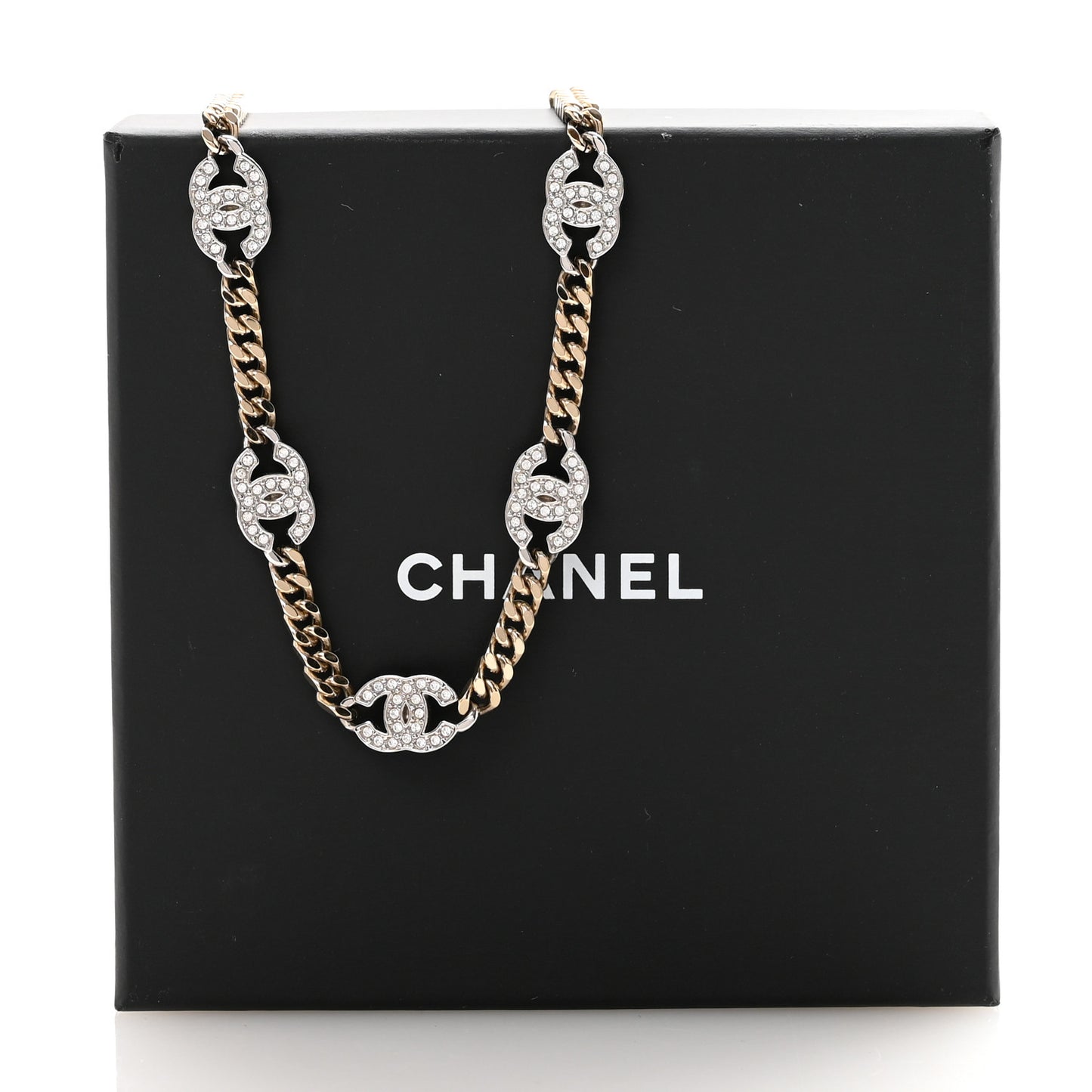 Crystal Chain CC Link Choker Gold Silver
