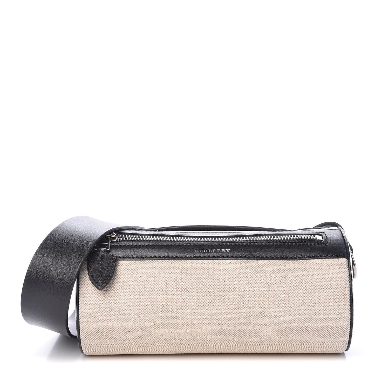 Canvas Smooth Calfskin Cylinder Bag Black