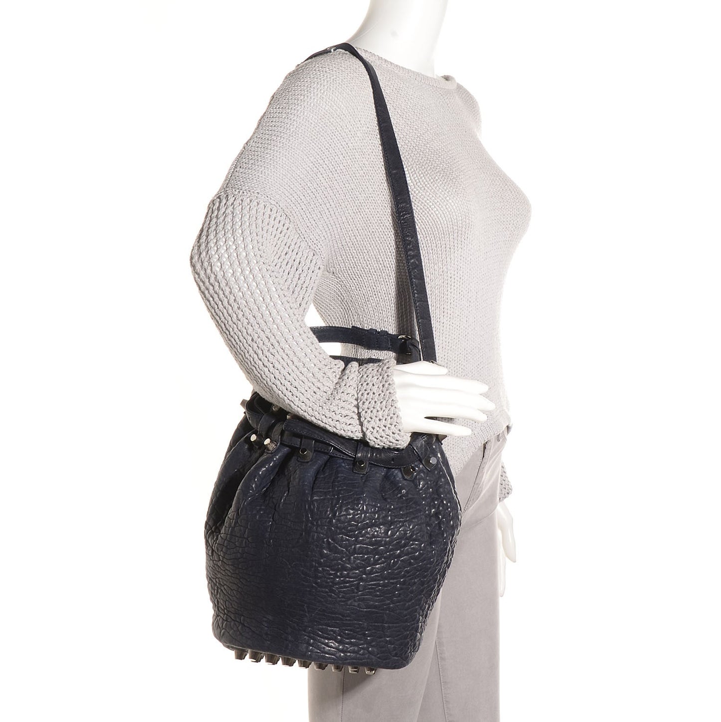 Pebbled Lambskin Diego Bucket Bag Neptune