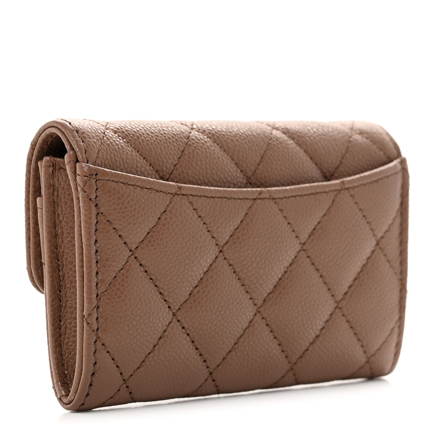 Caviar Quilted Flap Card Holder Wallet Brown