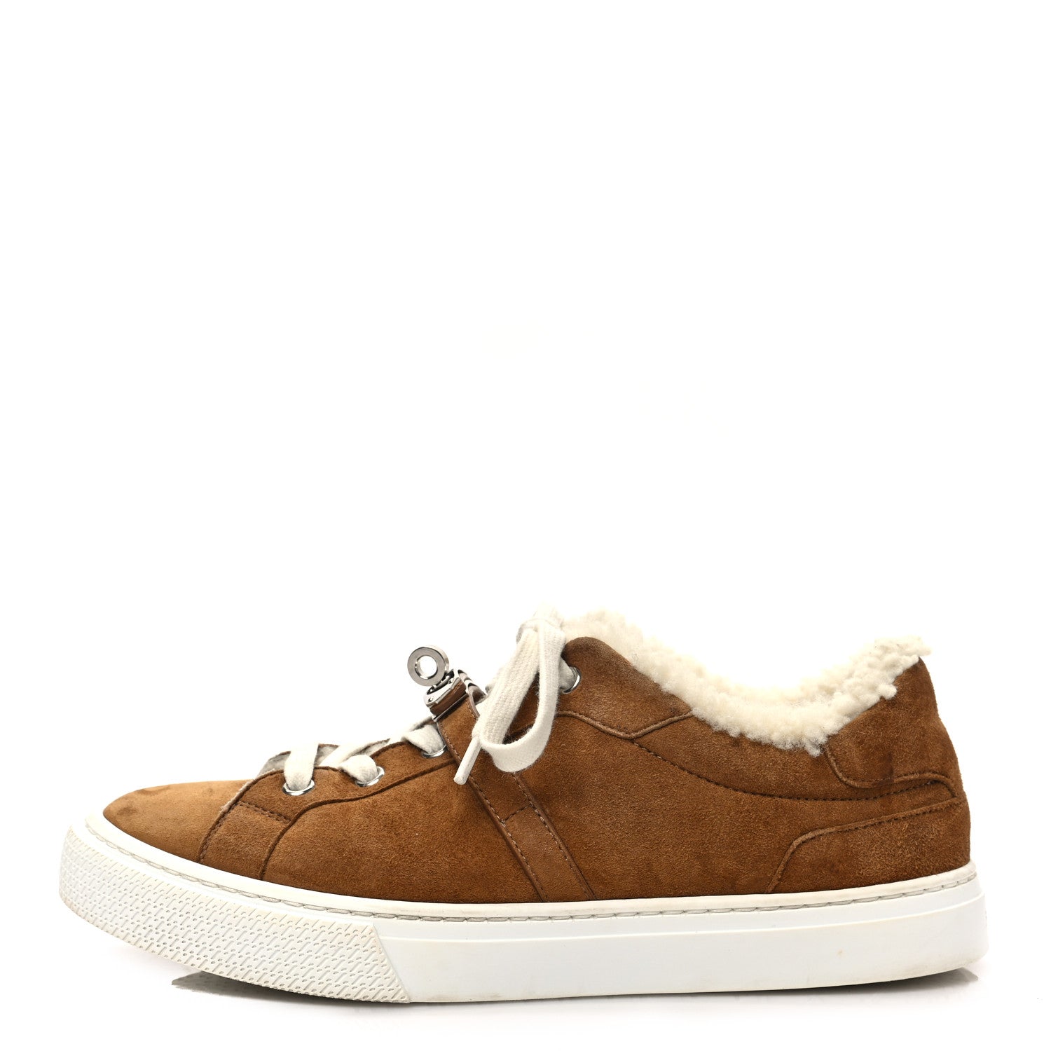 Hermes Suede Shearling Day Sneakers 37.5 Naturel 1 of 8