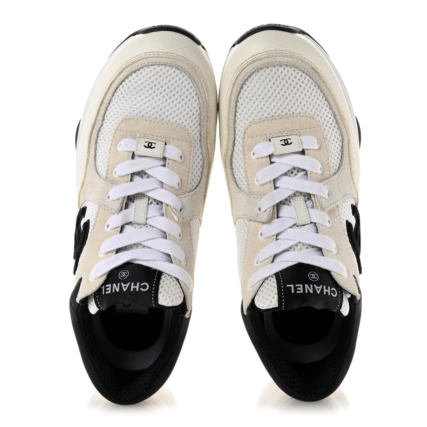 Mesh Suede Calfskin Grained Calfskin Womens CC Sneakers 38.5 White Black