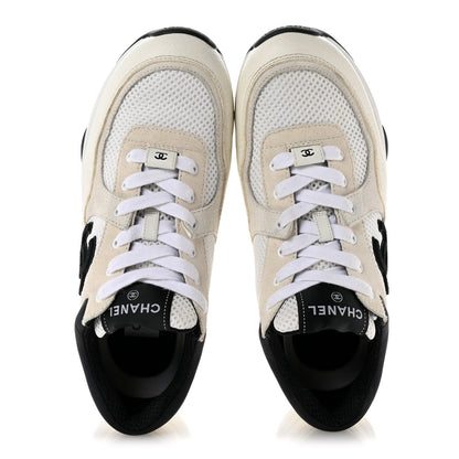 Chanel Mesh Suede Calfskin Grained Calfskin Womens CC Sneakers 38.5 White Black 2 of 10