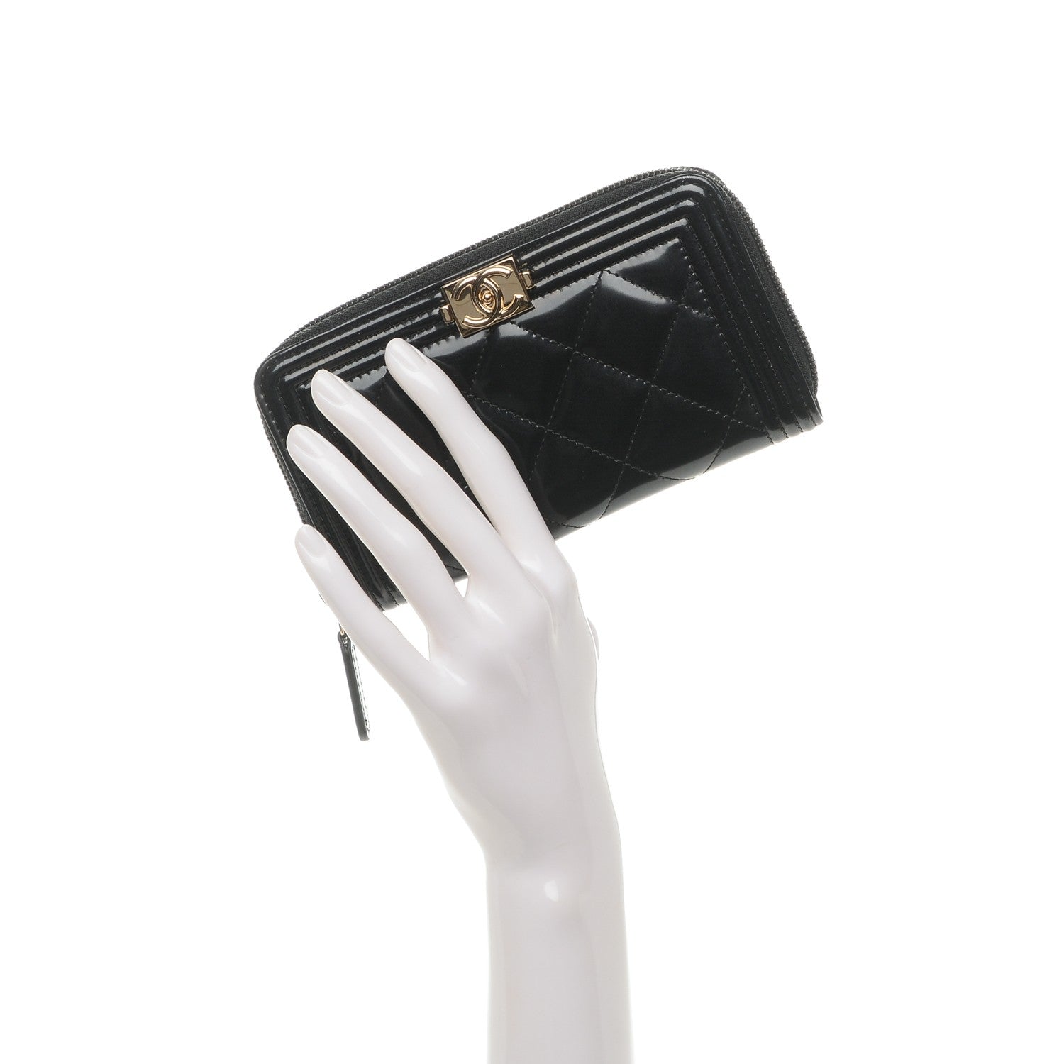 Chanel Glazed Calfskin Quilted Small Boy Zip Around Wallet Black 2 of 8