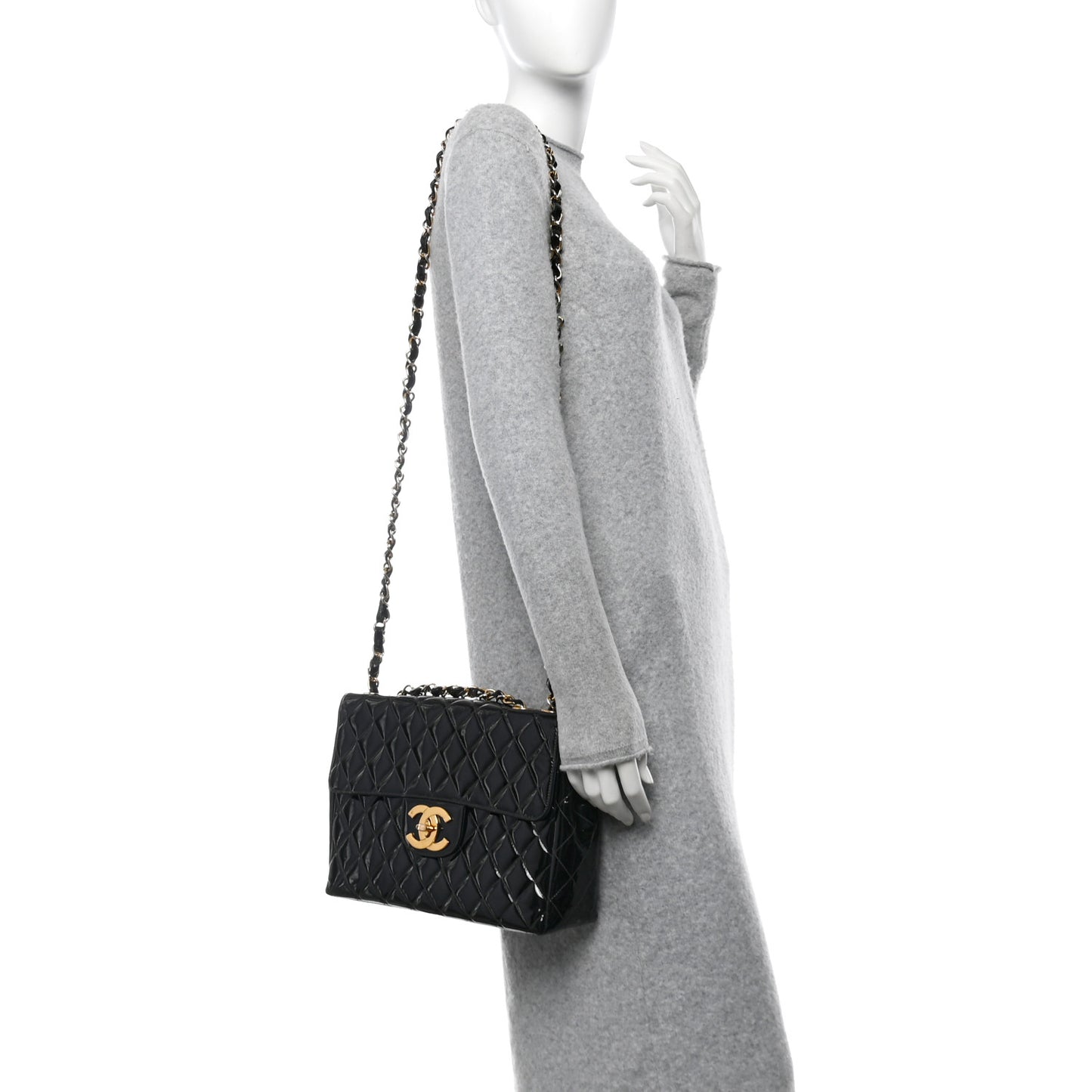 Patent Quilted XL Jumbo Single Flap Black