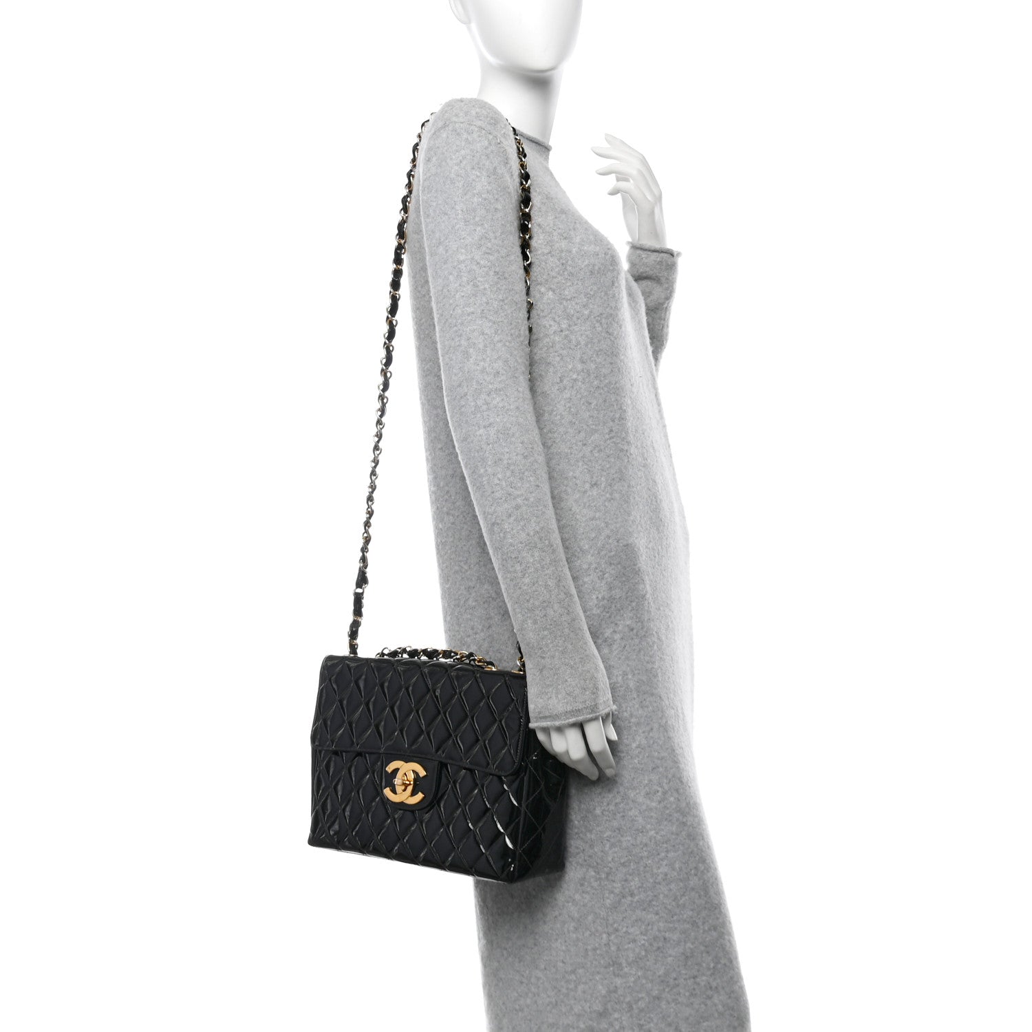 Chanel Patent Quilted XL Jumbo Single Flap Black 2 of 14