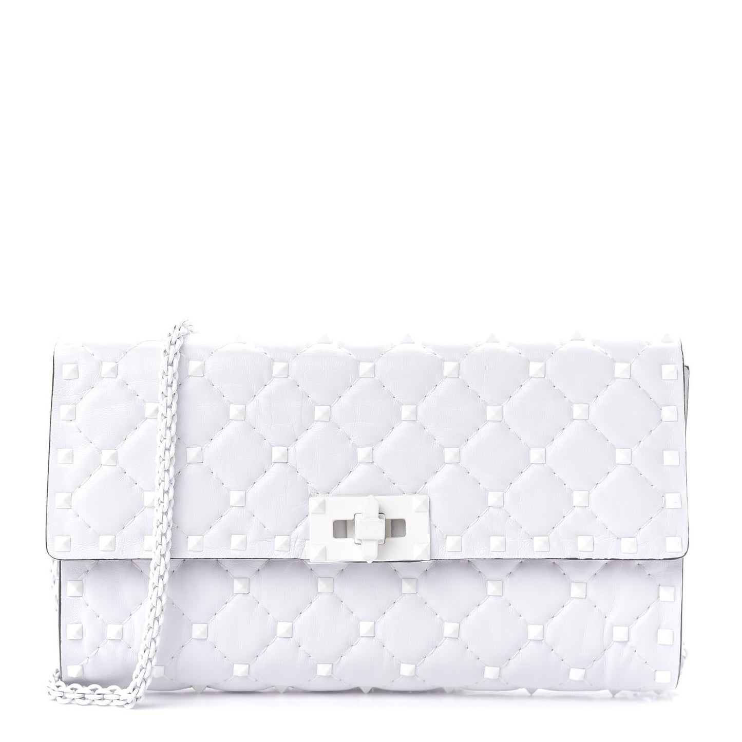 Lambskin Free Rockstud Spike Wallet on Chain Optic White