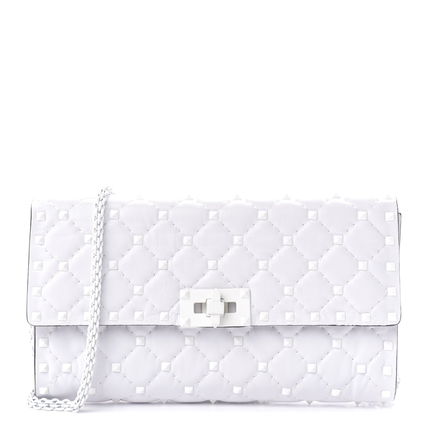 Valentino Garavani Lambskin Free Rockstud Spike Wallet on Chain Optic White 1 of 11