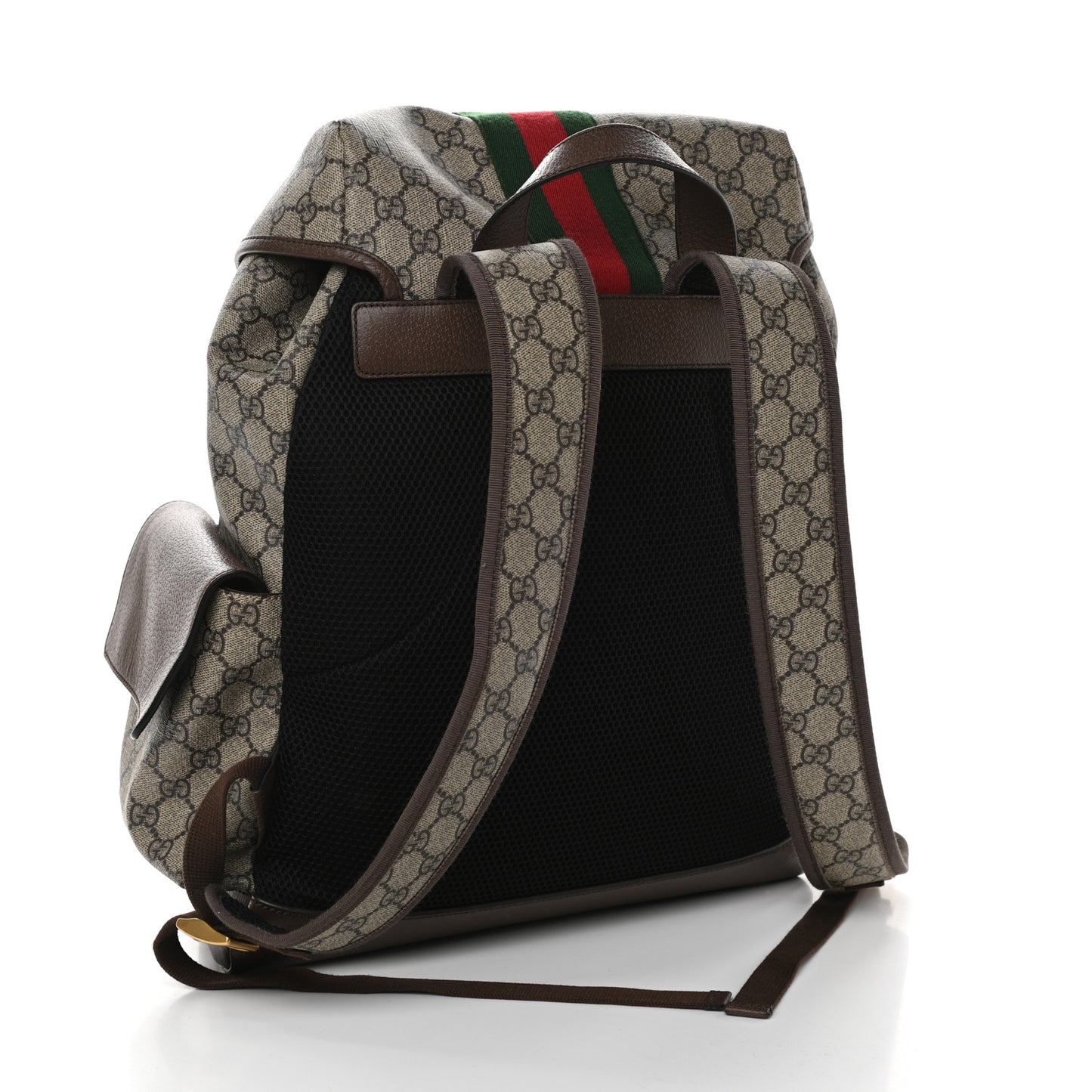 GG Supreme Monogram Medium Ophidia Double Buckle Backpack Brown