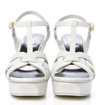 Saint Laurent Calfskin Tribute 75 Platform Sandals 38 White 2 of 8