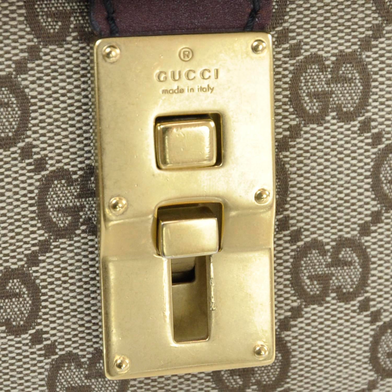 Gucci Monogram Studded Bamboo Bullet Satchel Brown 7 of 11