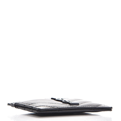 Saint Laurent Grain De Poudre Matelasse Chevron Monogram Credit Card Case Black 4 of 8