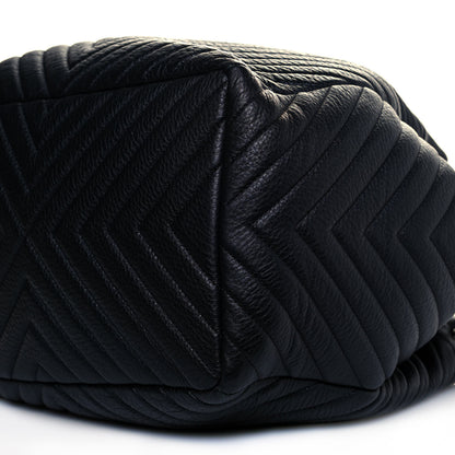 Chanel Deerskin Chevron Large CC Chain Bucket Drawstring Bag Black 10 of 13