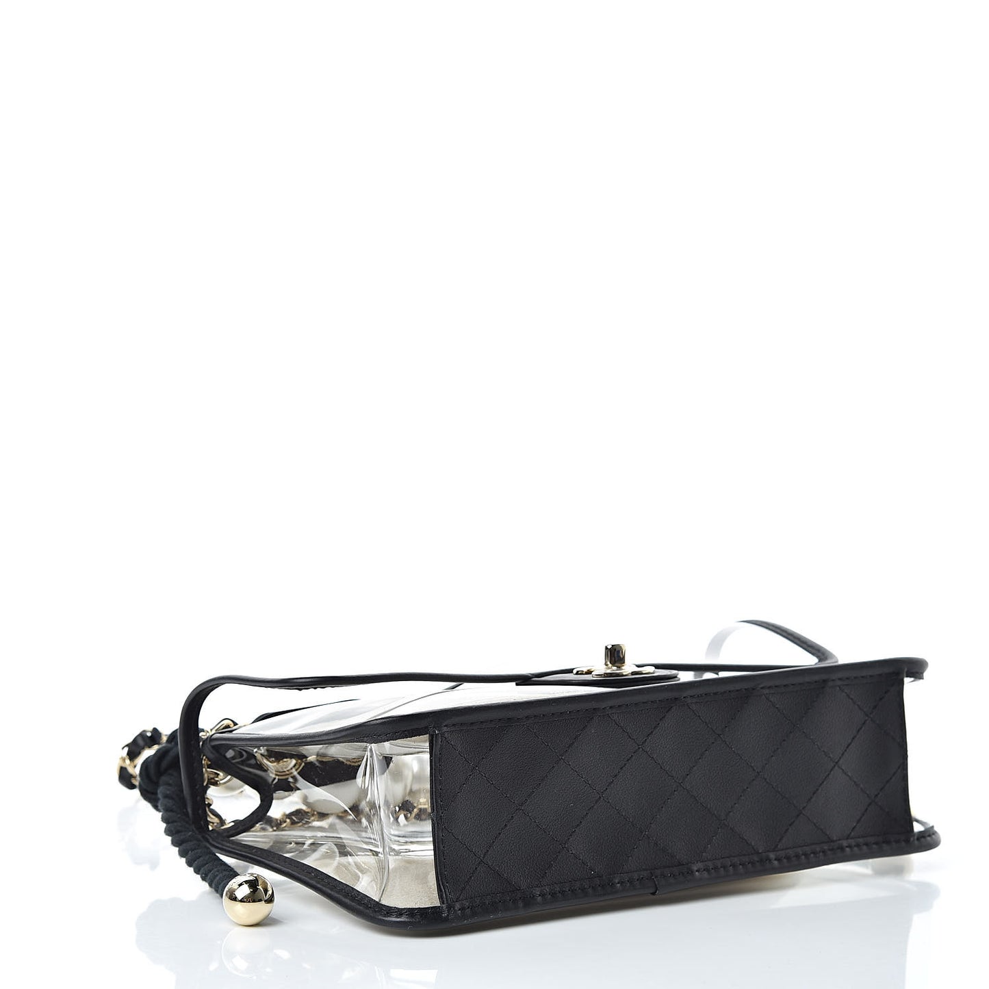 Lambskin PVC Sand By The Sea Flap With Pearl Strap Black