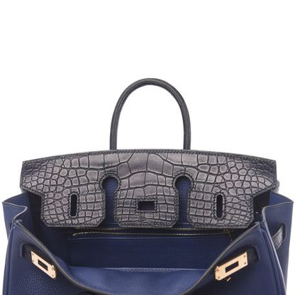 Hermes Taurillon Novillo Matte Alligator Birkin Touch 25 Bleu Saphir Marine 19 of 38