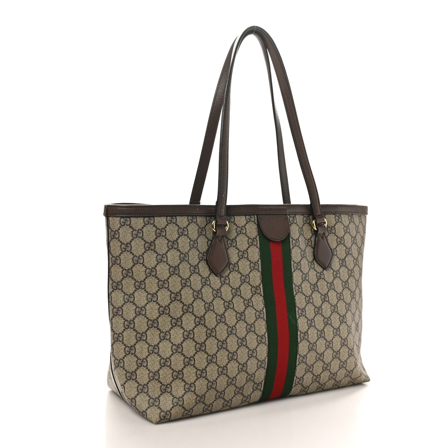 GG Supreme Monogram Textured Calfskin Web Medium Ophidia Shopping Tote Beige Ebony New Acero