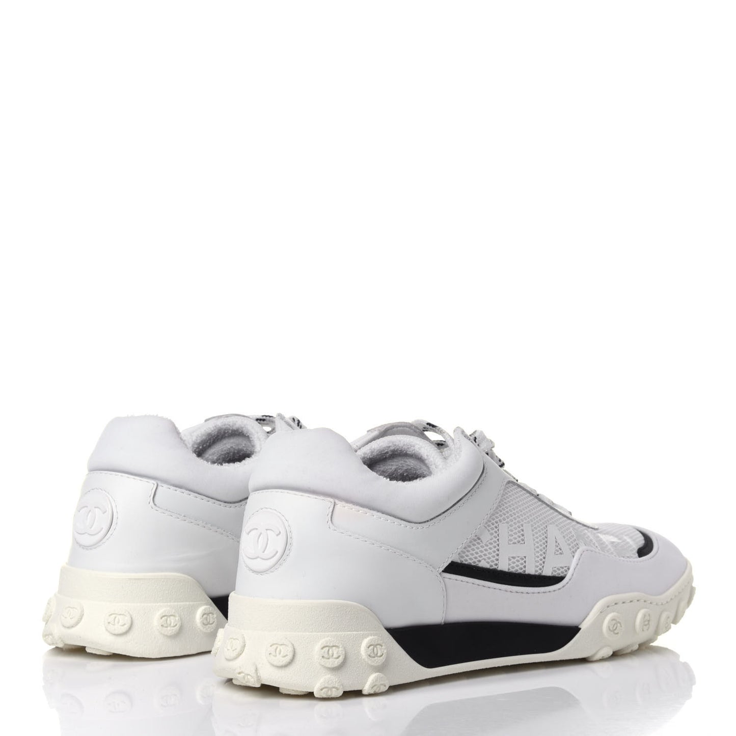 Calfskin Mesh Lycra Womens Logo Sneakers 39 White