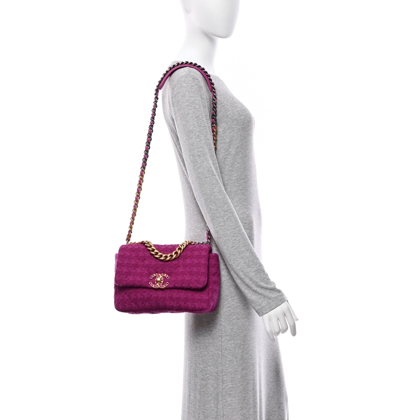 Tweed Quilted Medium Chanel 19 Flap Magenta