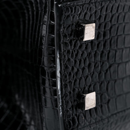 Saint Laurent Calfskin Crocodile Embossed Small Uptown Tote Black 19 of 23