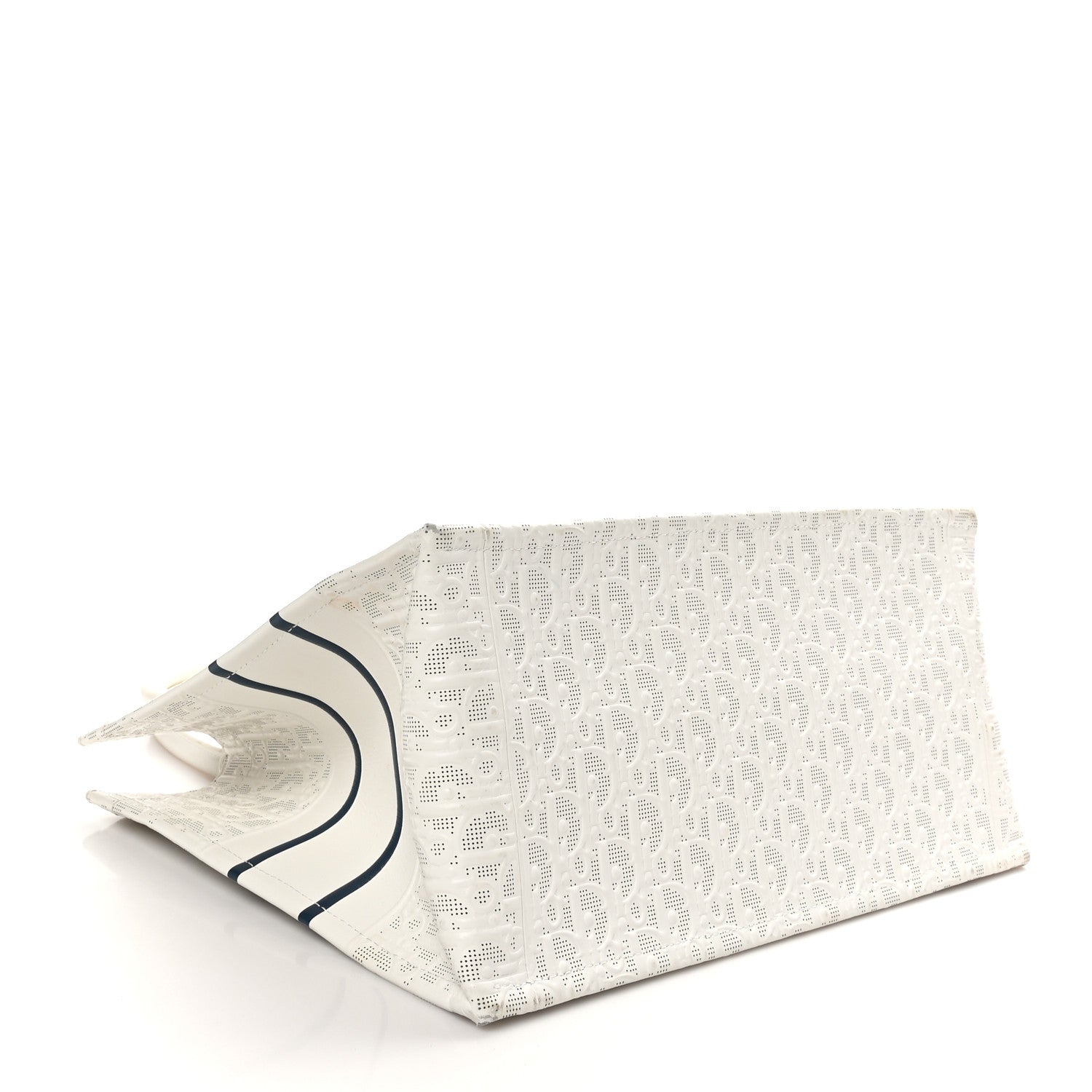 Christian Dior Calfskin Perforated Oblique Medium Book Tote White Blue 4 of 10