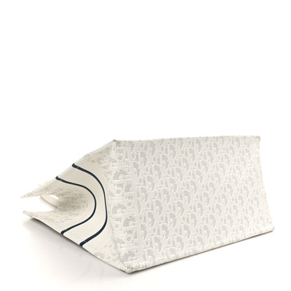 Christian Dior Calfskin Perforated Oblique Medium Book Tote White Blue 4 of 10