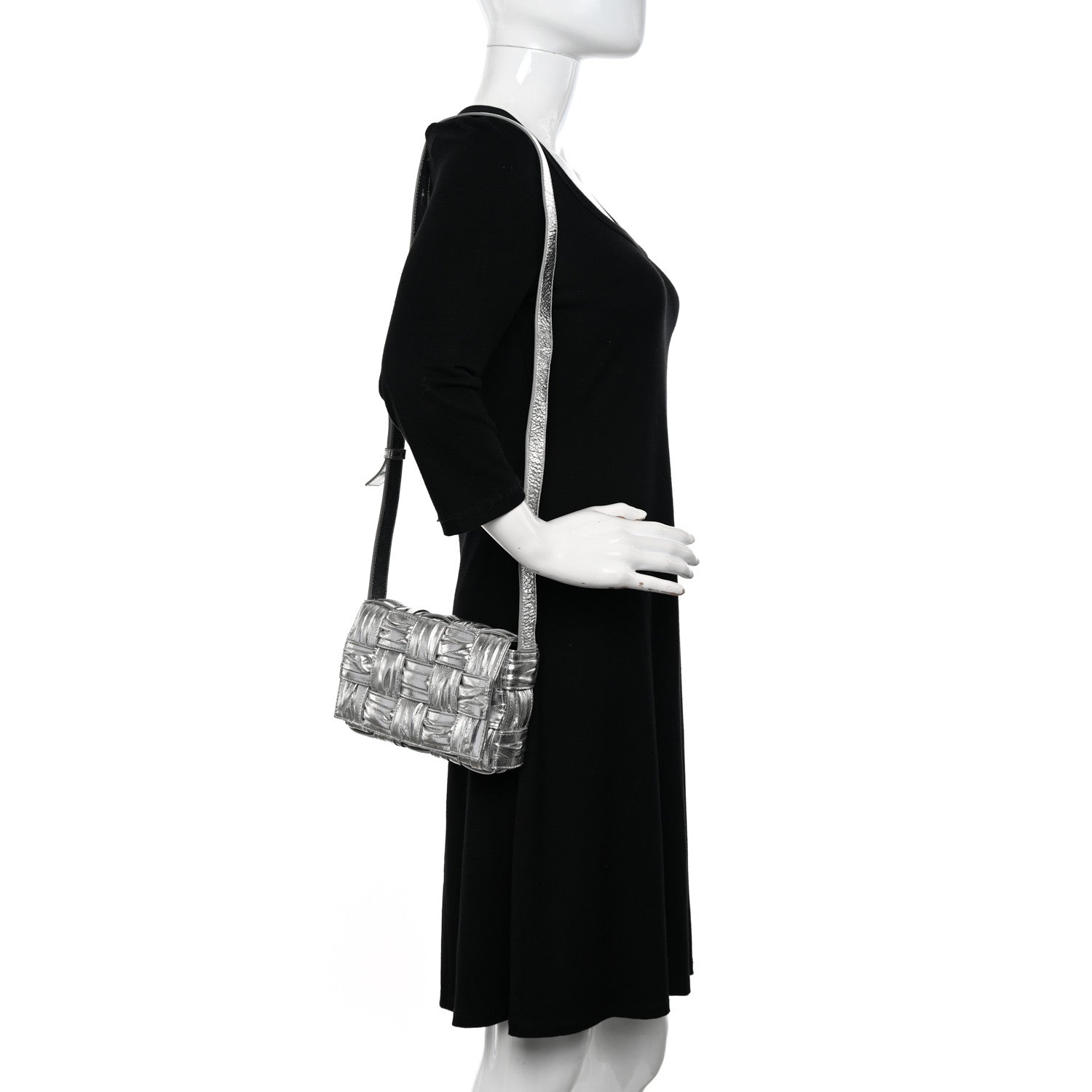 Bottega Veneta Metallic Calfskin Intreccio Plisse Small Cassette Crossbody Bag Silver 2 of 9