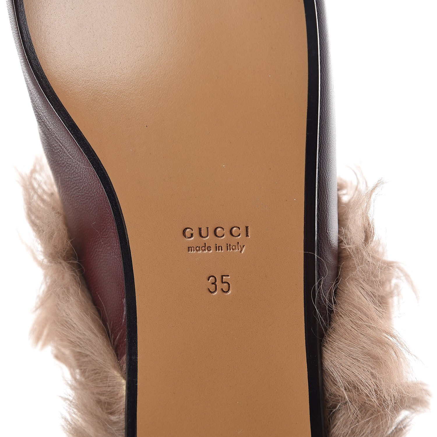 Gucci Malaga Kid Fur Womens Princetown Slippers 35 Vintage Bordeaux 6 of 7