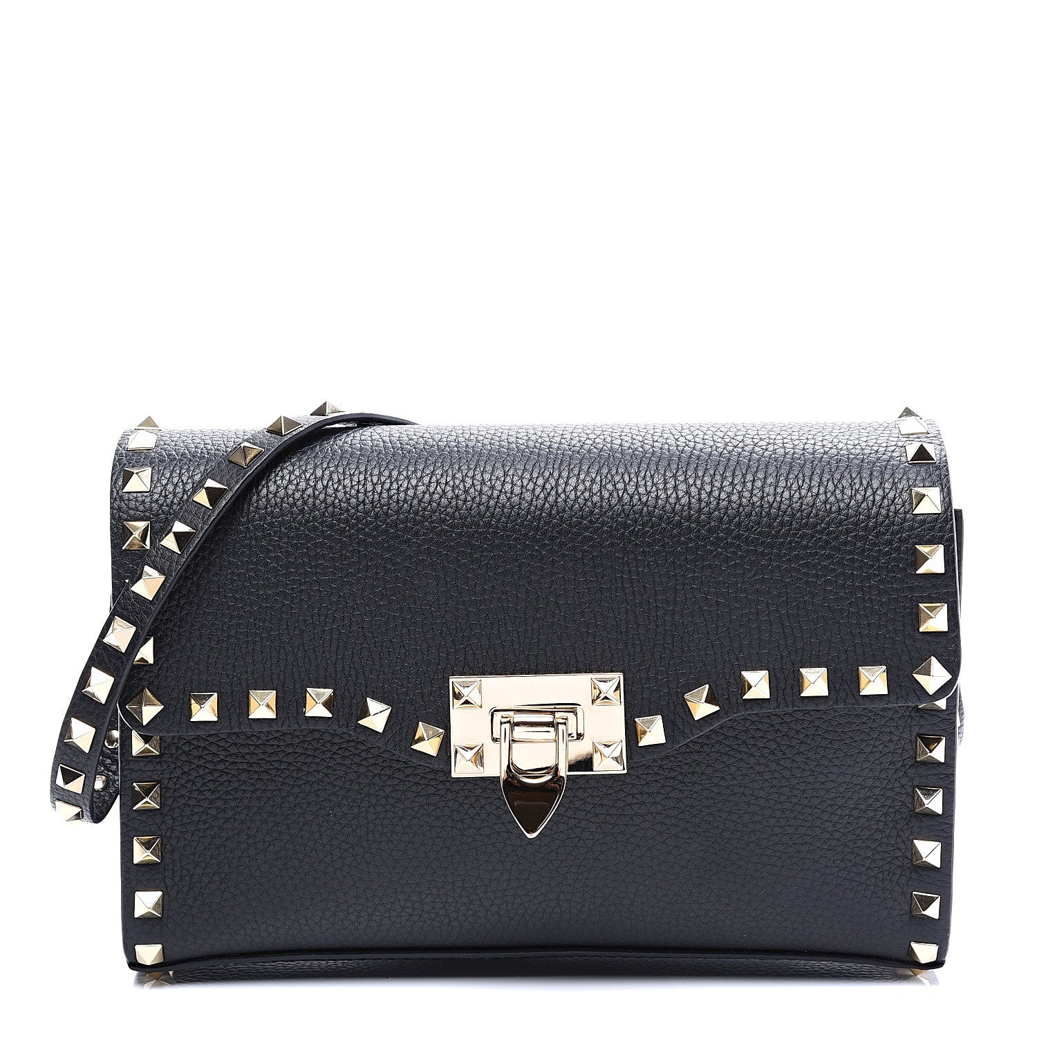 Valentino Garavani Pebbled Calfskin Medium Rockstud Flip Lock Crossbody Bag Black 1 of 10