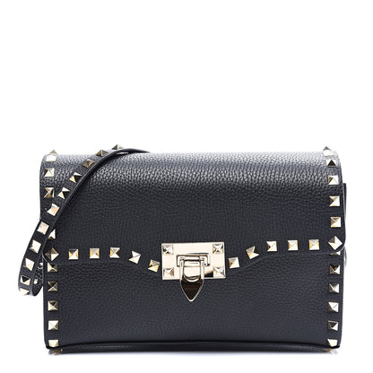 Valentino Garavani Pebbled Calfskin Medium Rockstud Flip Lock Crossbody Bag Black 1 of 10
