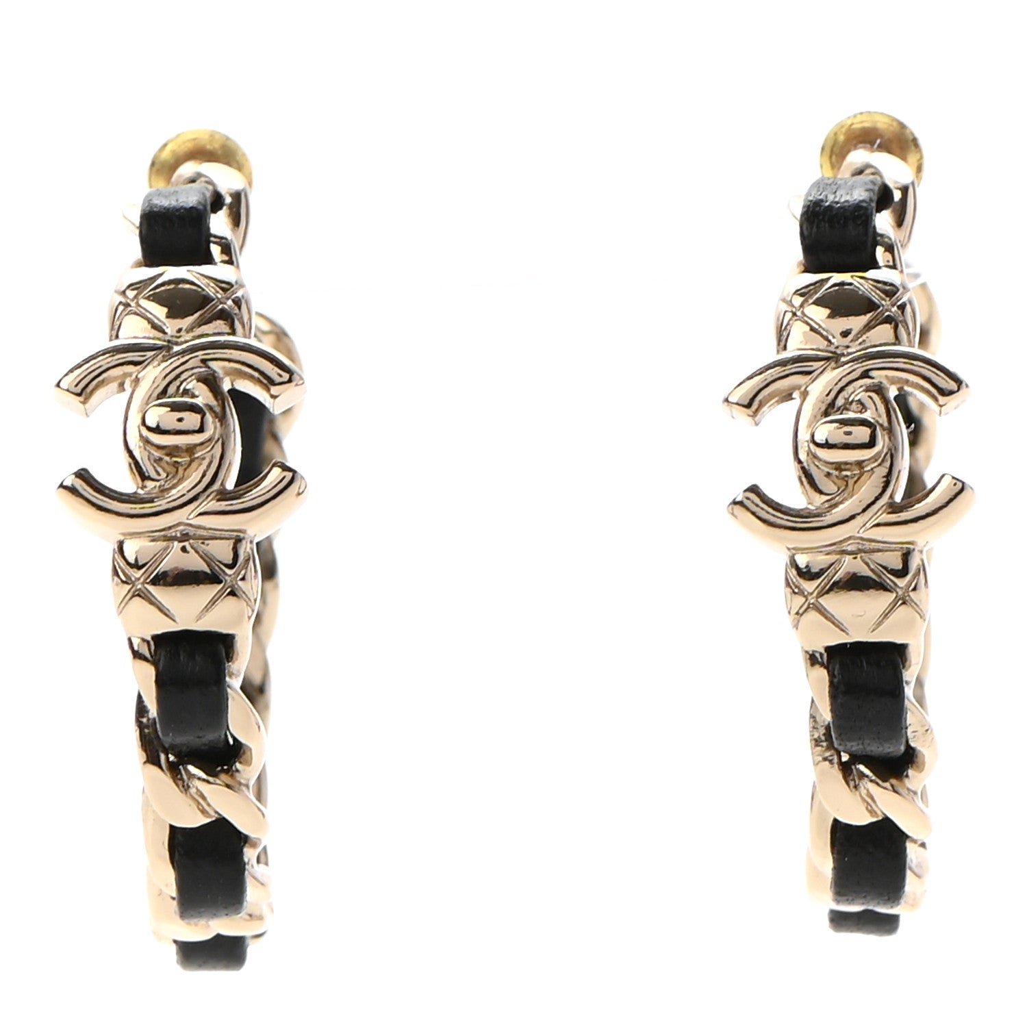 Chanel Lambskin CC Turnlock Chain Hoop Earrings Gold Black 1 of 4