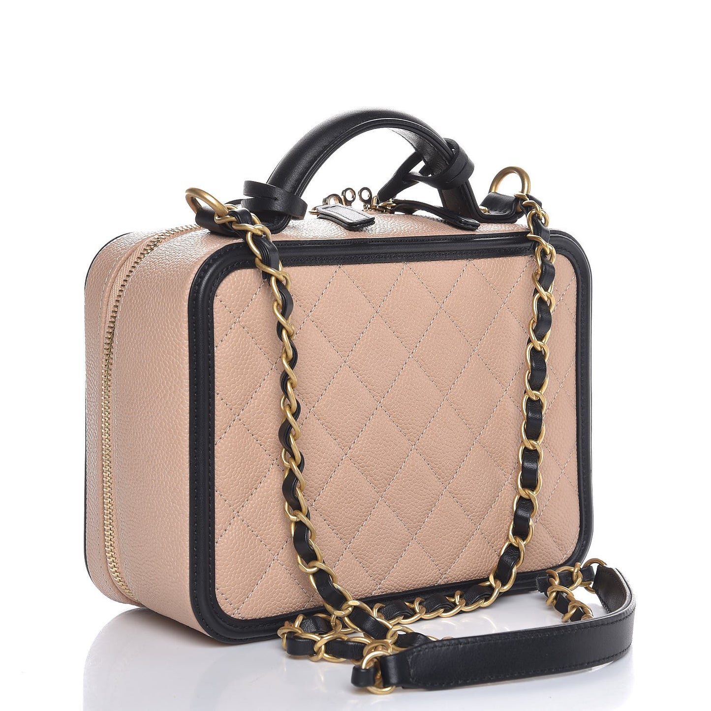 Caviar Quilted Medium CC Filigree Vanity Case Beige Black