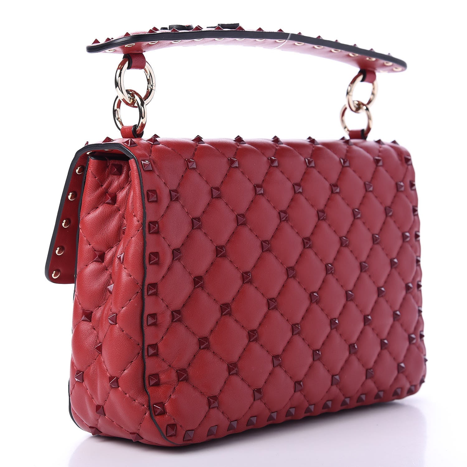 Valentino Garavani Lambskin Monochrome Medium Rockstud Spike Shoulder Bag Red 3 of 12