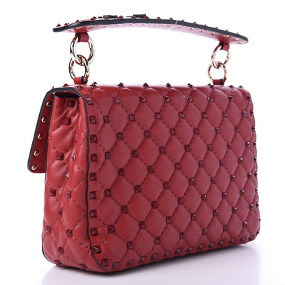 Valentino Garavani Lambskin Monochrome Medium Rockstud Spike Shoulder Bag Red 3 of 12