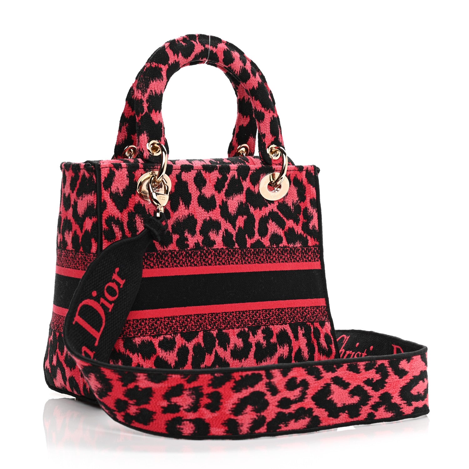 Christian Dior Canvas Mizza Embroidered Medium Lady D-Lite Fuchsia